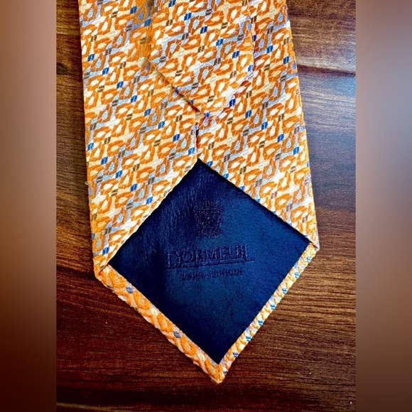 DORMEUIL 100% Silk Orange Striped  Geometric Jacquard Repp Necktie - Picture 4 of 11